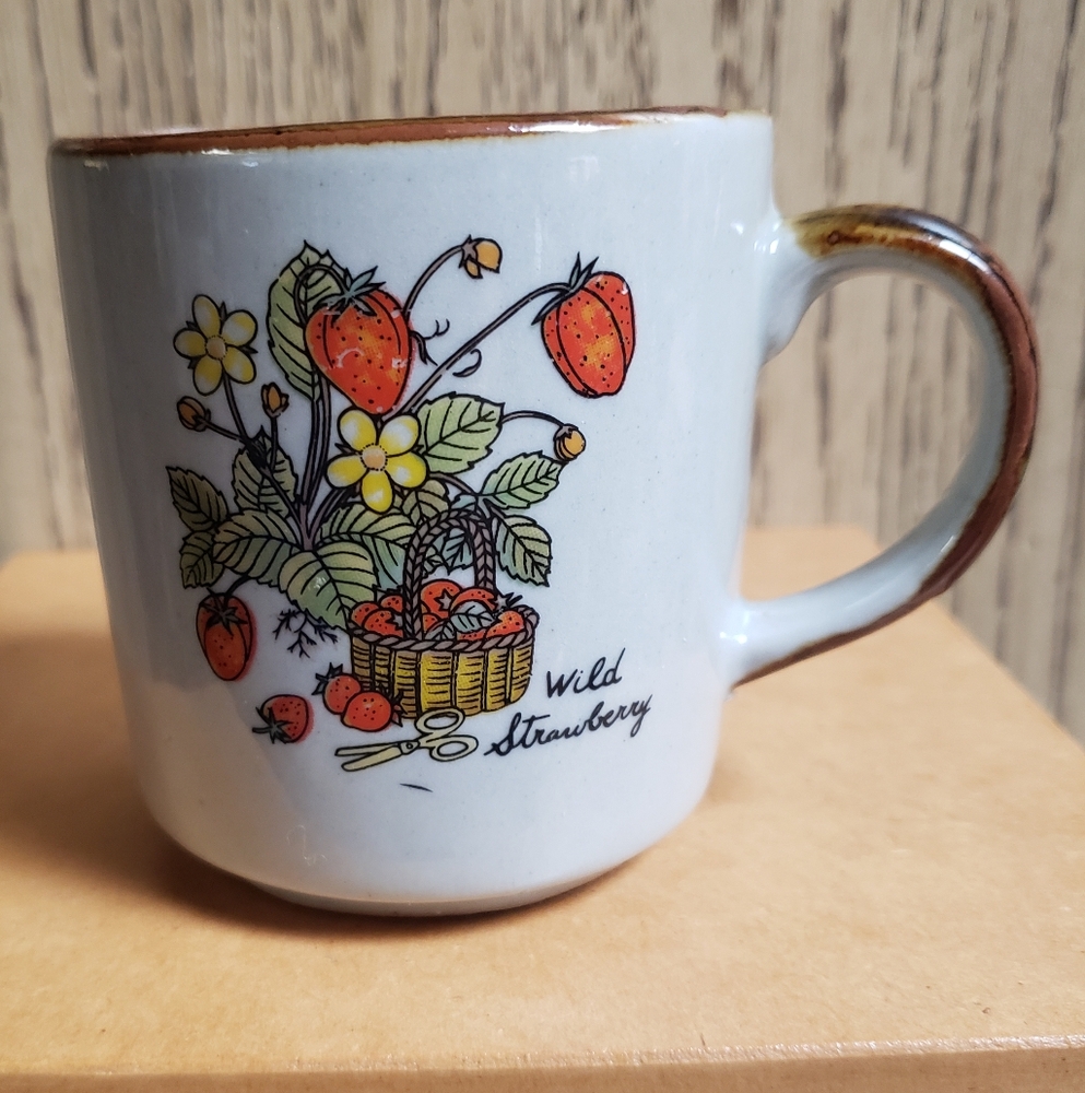 Vintage MCM Wild Strawberry Mug Cup Otagiri Style Ceramic Stoneware Cottage 8 oz